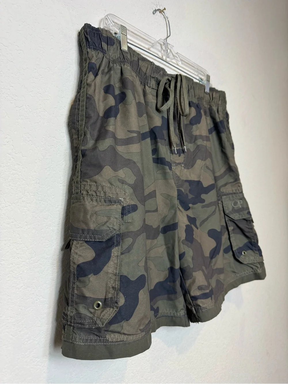 OP Men's Camo Cargo Swim Trunks with Mesh Liner - Green and Black Shorts size XL